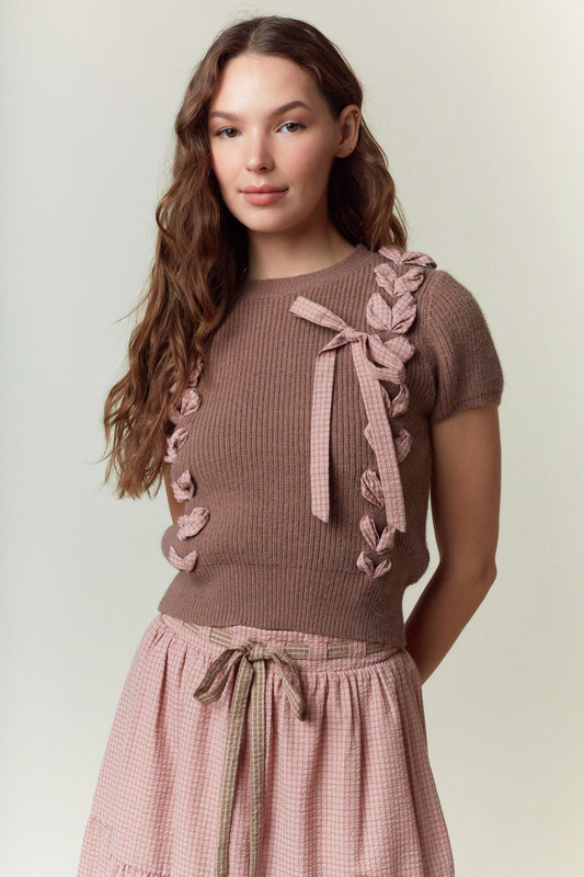 Plaid Lace Up Bow Sweater