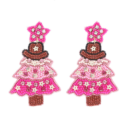 CRYSTAL BEADED WESTERN CHRISTMAS TREE EARRINGS