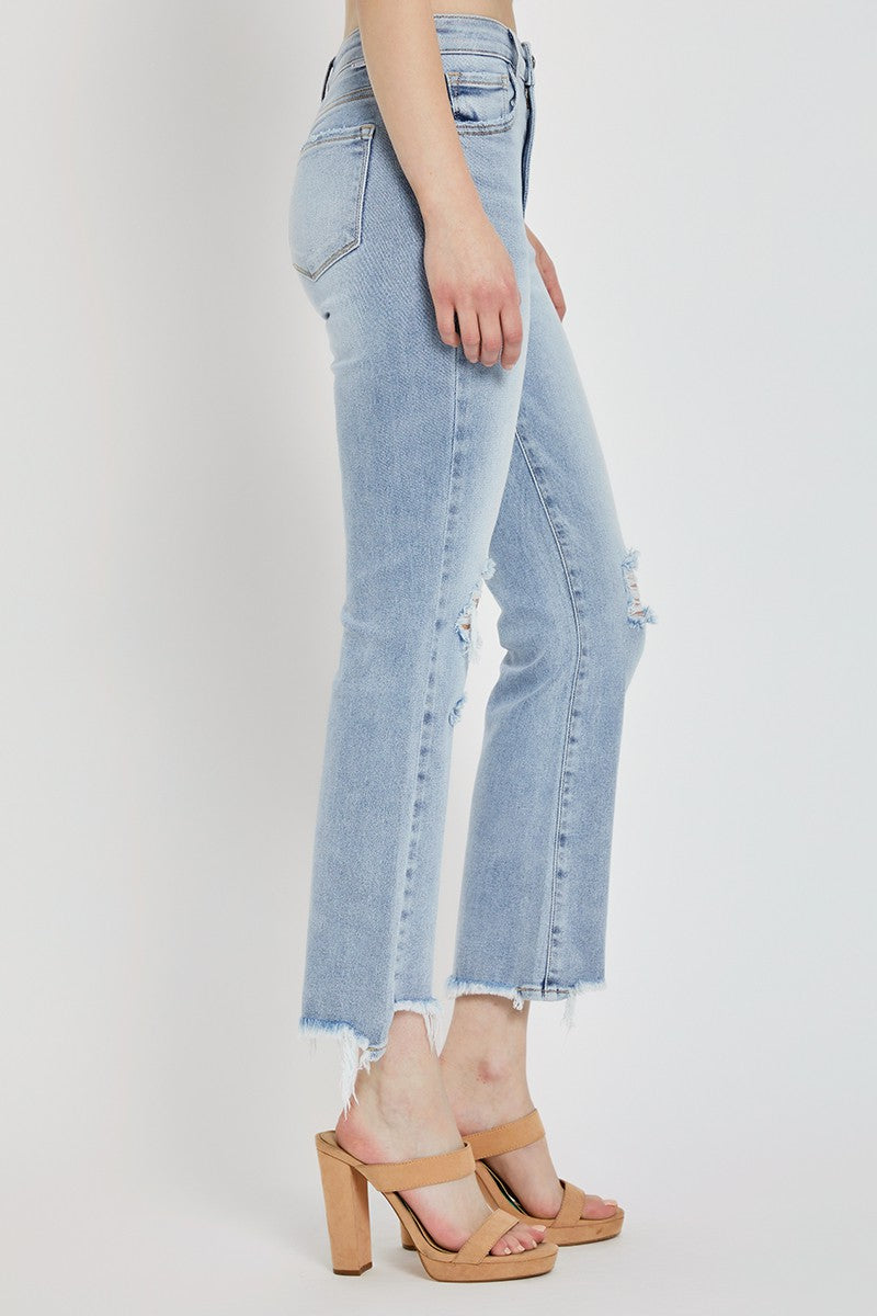 PLUS SIZE HIGH RISE CROP FLARE RISEN JEANS-Light wash