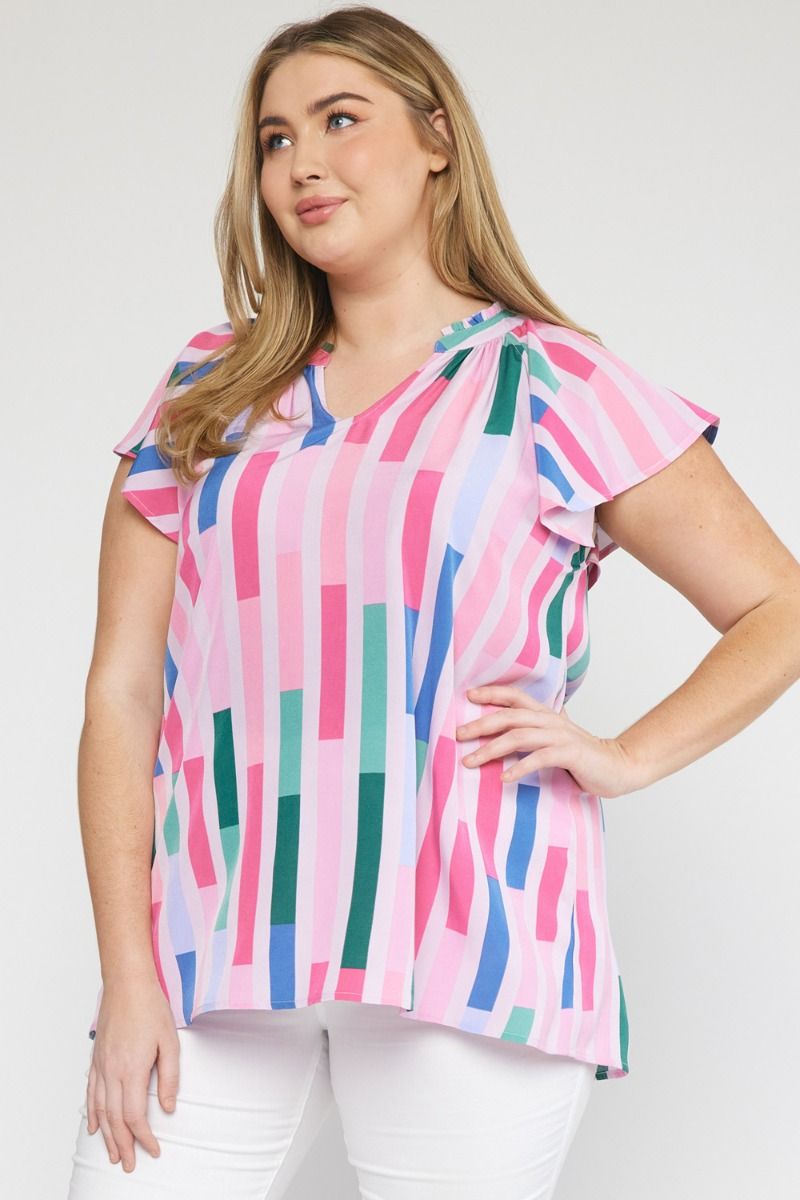 Plus Pink Multi Fetti Fun Flutter Top