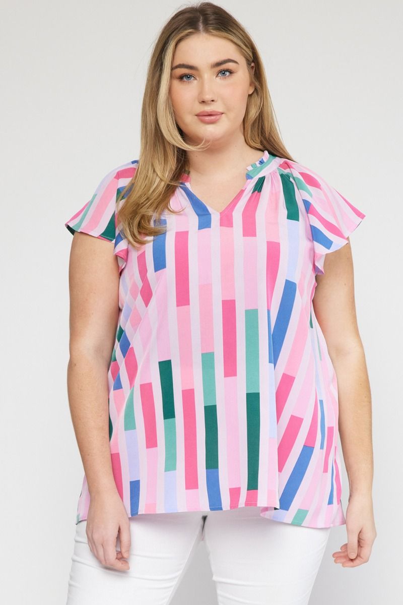 Plus Pink Multi Fetti Fun Flutter Top