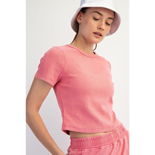 Mineral Washed Cotton Rib Cropped Tee