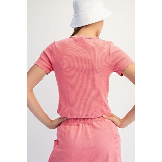 Mineral Washed Cotton Rib Cropped Tee