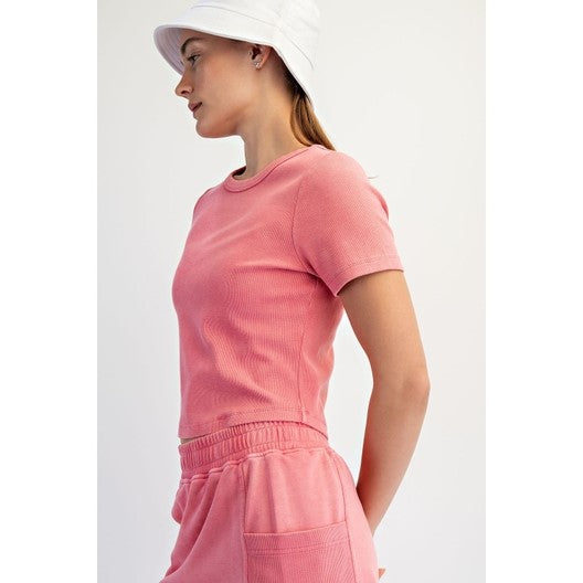 Mineral Washed Cotton Rib Cropped Tee
