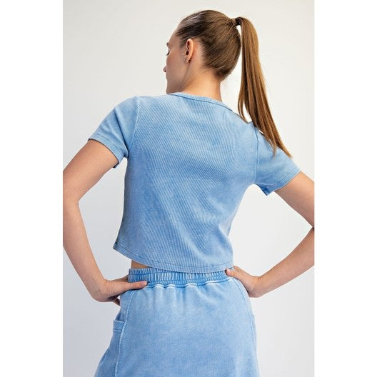 Mineral Washed Cotton Rib Cropped Tee