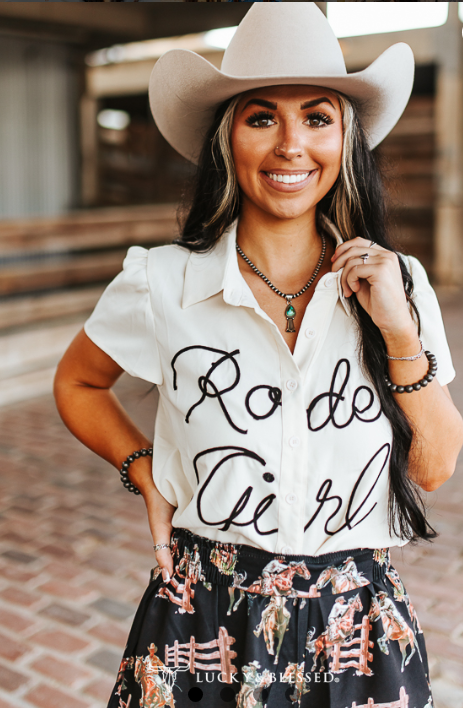 Ivory Rodeo Girl Rope Embroidered Top