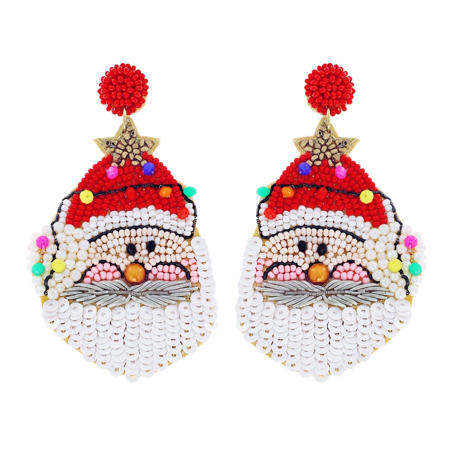 CHRISTMAS LIGHTS SANTA CLAUS BEADED DROP EARRINGS