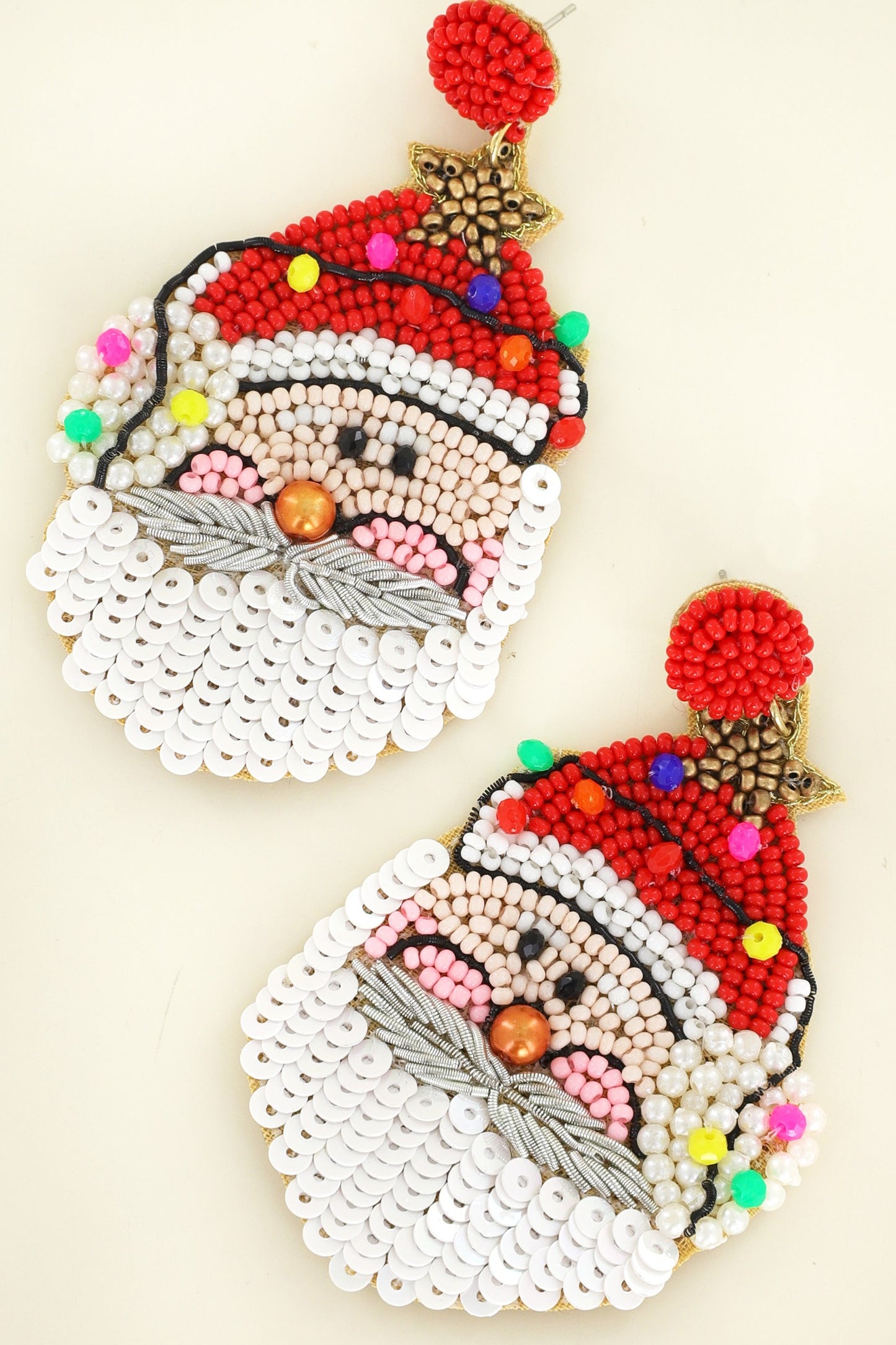 CHRISTMAS LIGHTS SANTA CLAUS BEADED DROP EARRINGS