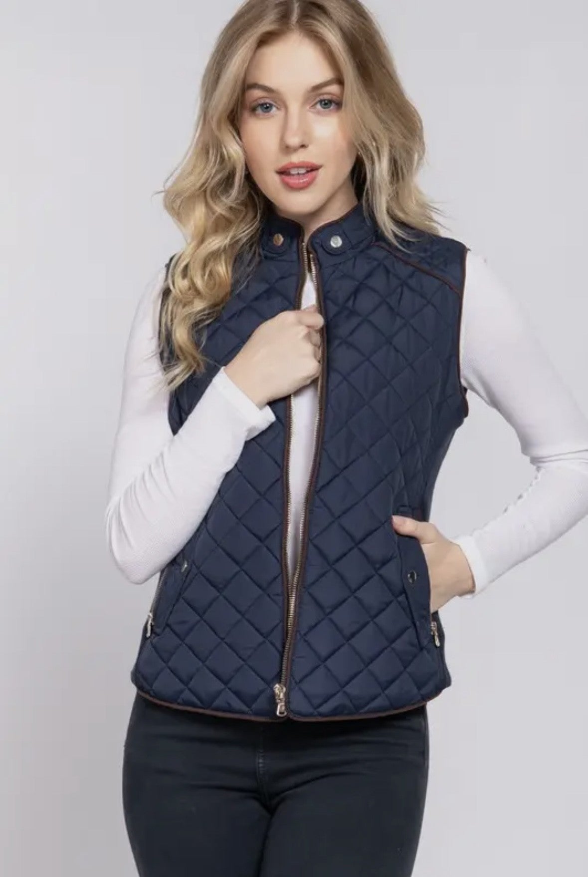 Suede Piping Detail Rib Quilted Padding Vest