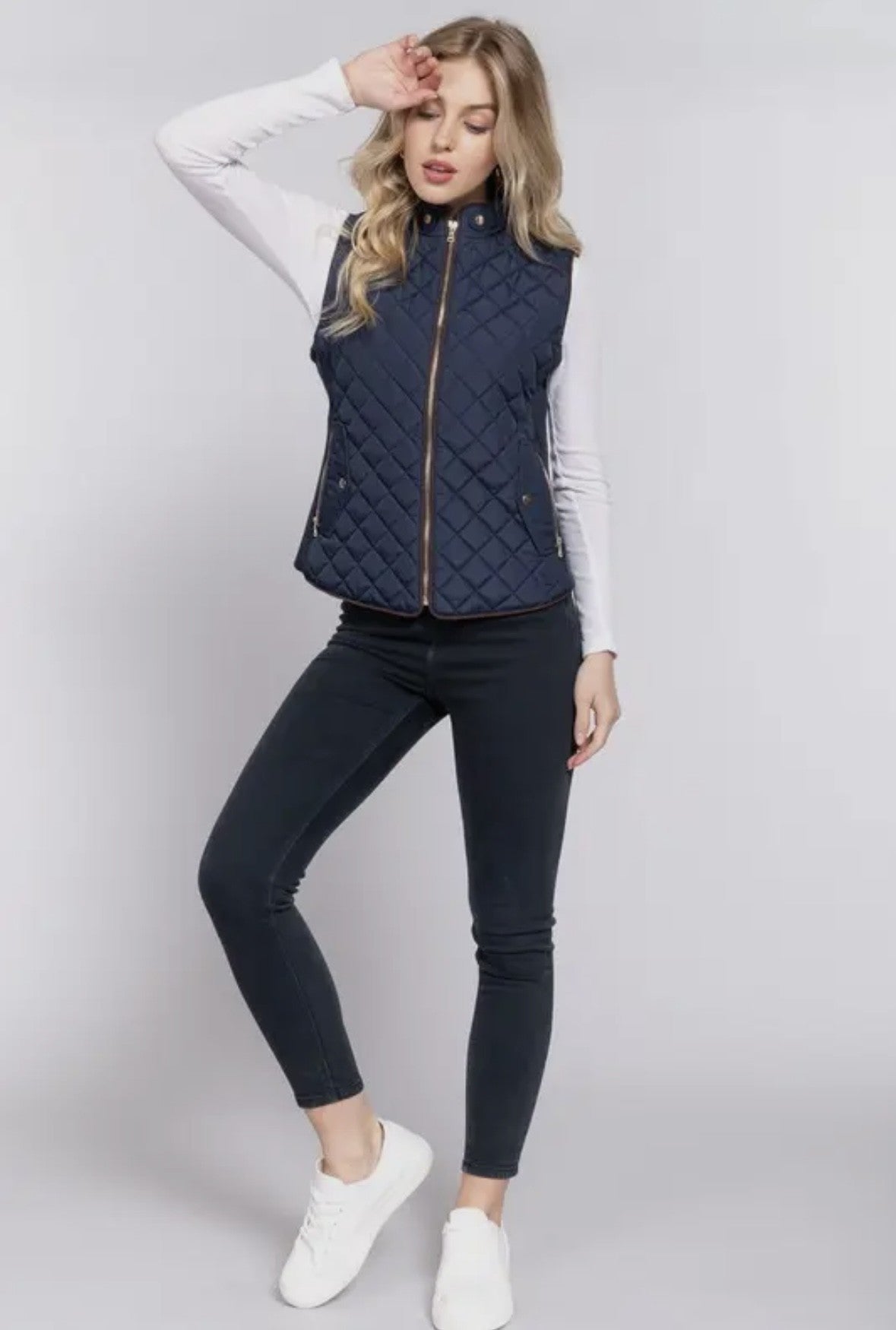 Suede Piping Detail Rib Quilted Padding Vest