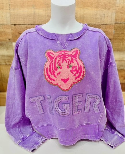 Custom Tiger Cropped Sweatshirt-Lavender