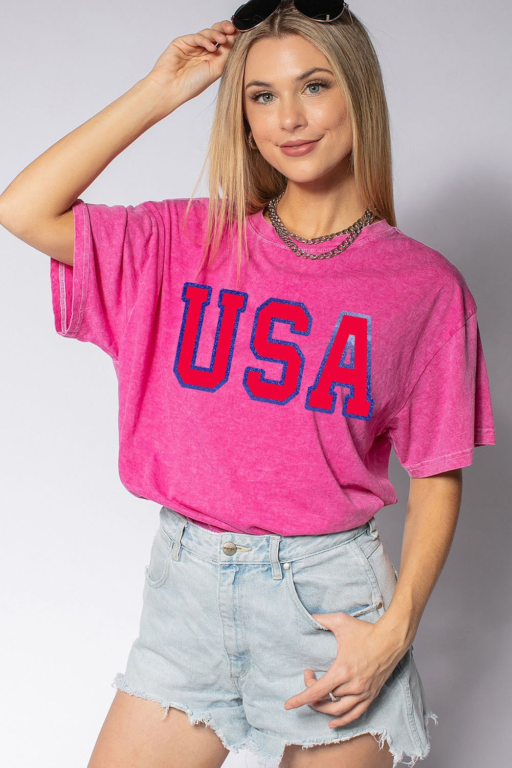 GLITTER MINERAL WASHED USA SHORT SLEEVE TEES