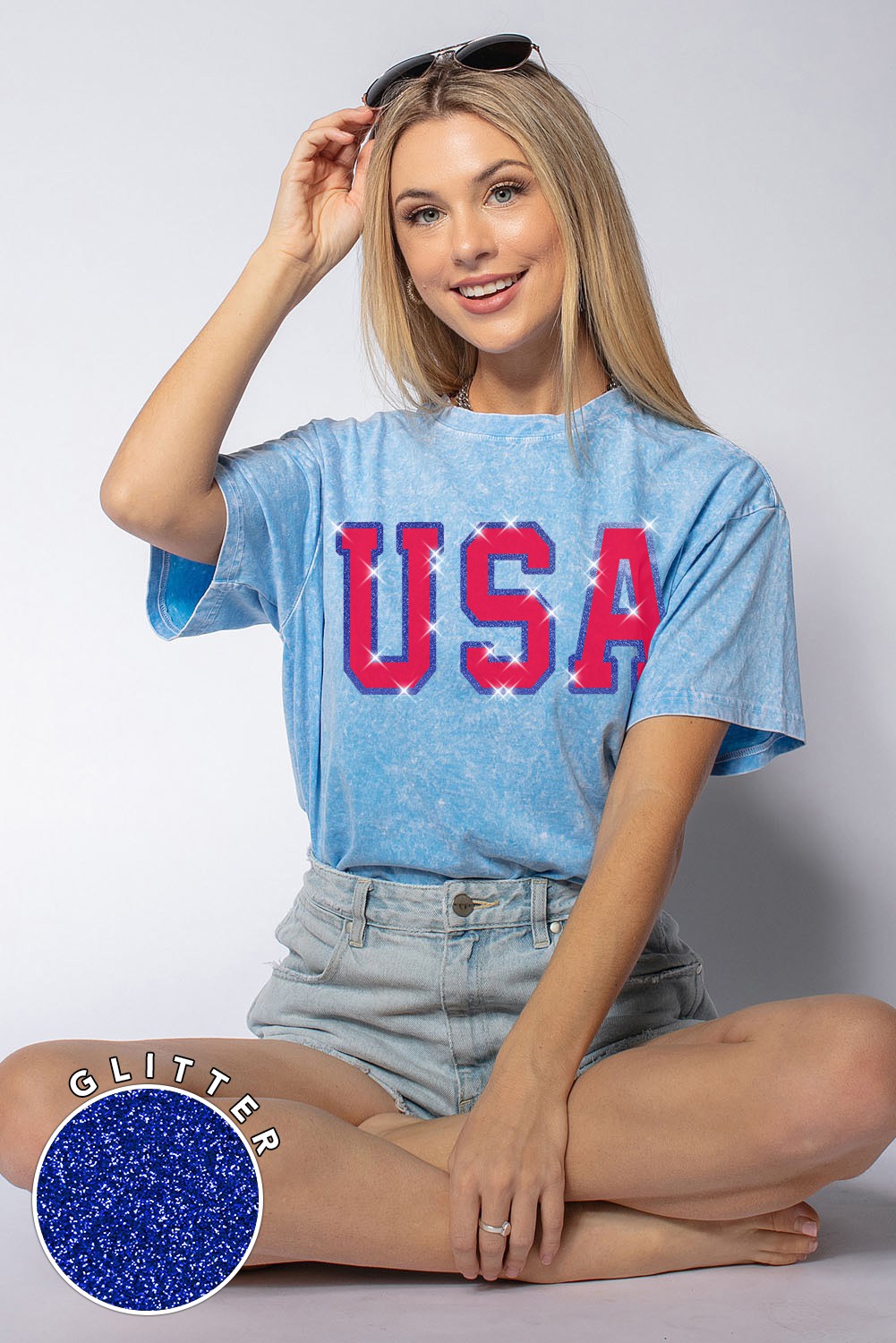 GLITTER MINERAL WASHED USA SHORT SLEEVE TEES