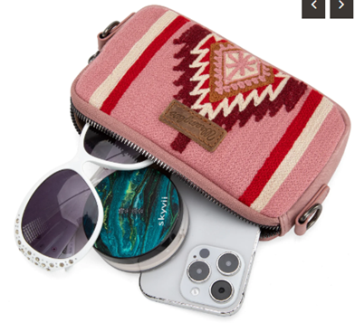 WG174-1833 Wrangler Southwestern Knitted Mini Crossbody/Wallet - Hot Pink