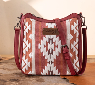 Wrangler Sherpa Aztec Canvas Crossbody - Burgundy