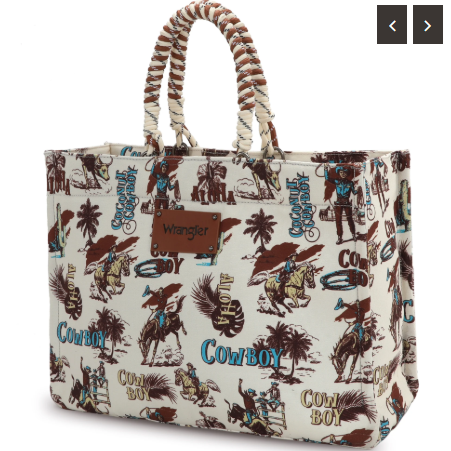 Wrangler COWBOY Dual Sided Print Canvas Wide Tote