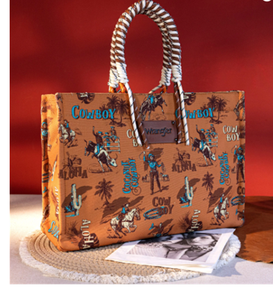 Wrangler COWBOY Dual Sided Print Canvas Wide Tote