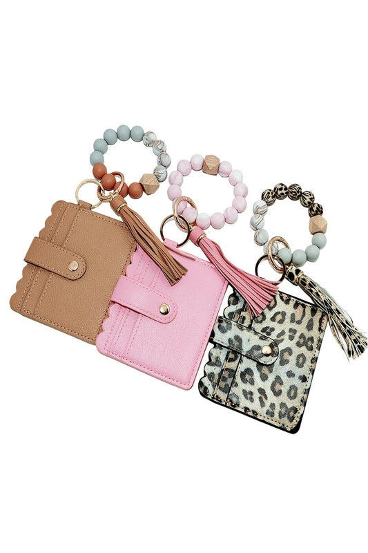 BEADED BRACELET KEYCHAIN CARD HOLDER WALLET