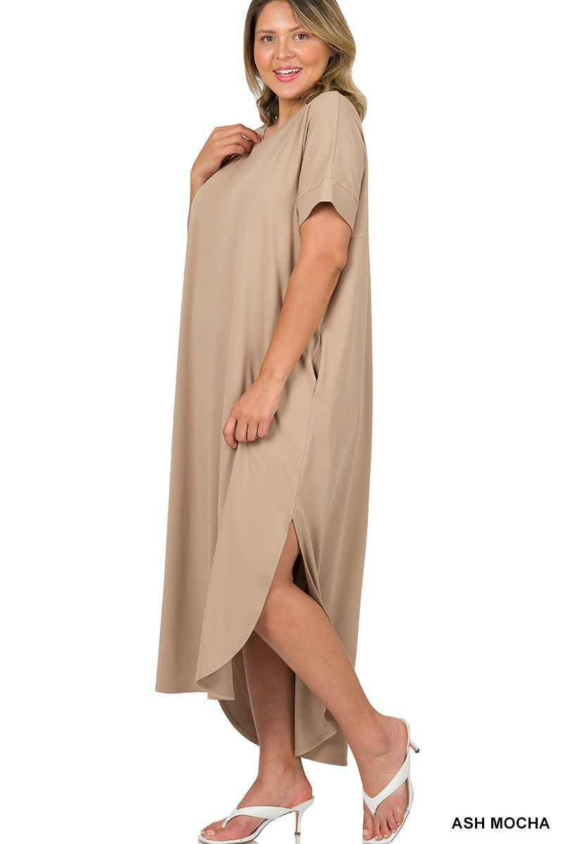 PLUS BRUSHED DTY SHORT SLEEVE MAXI DRESS