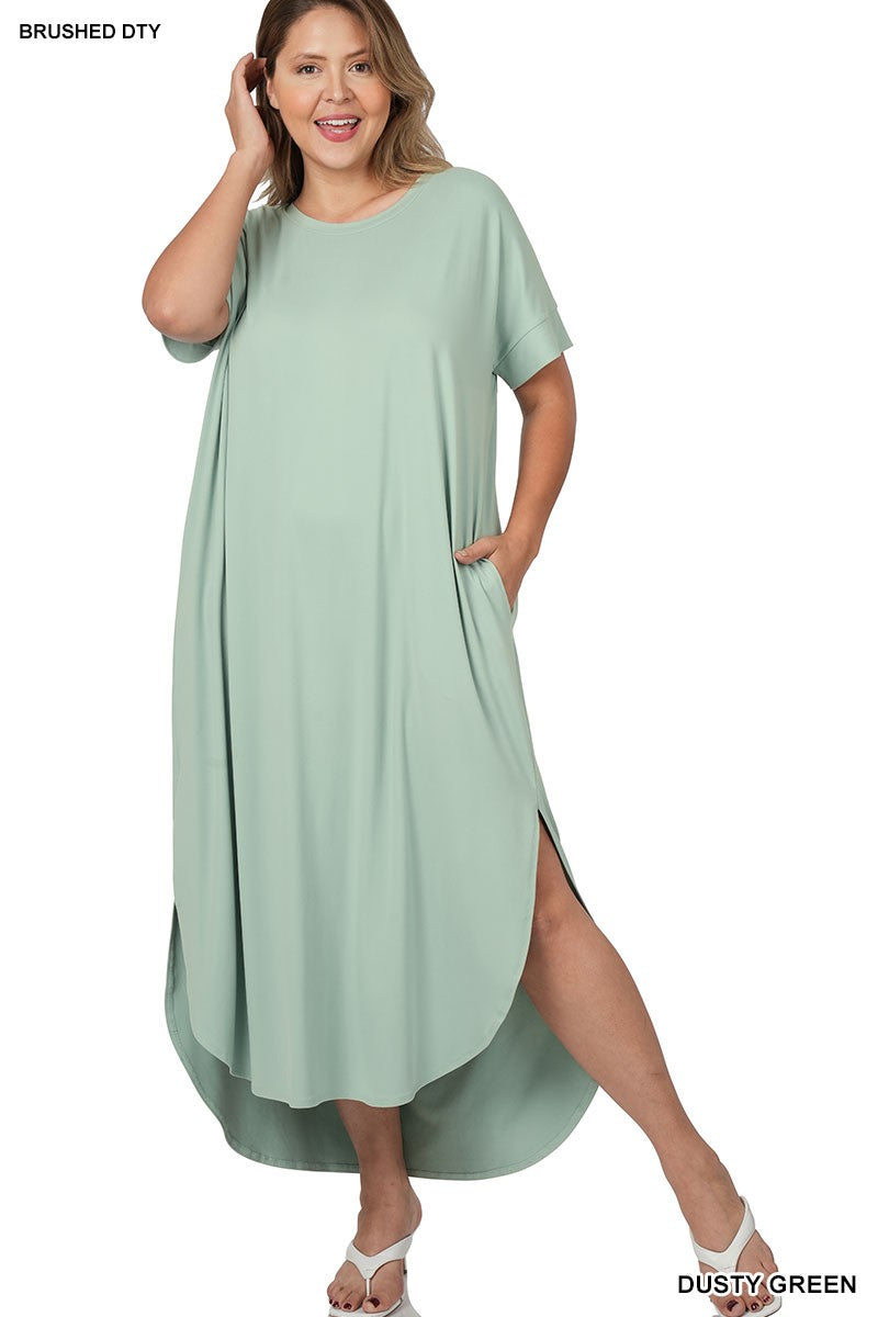 PLUS BRUSHED DTY SHORT SLEEVE MAXI DRESS