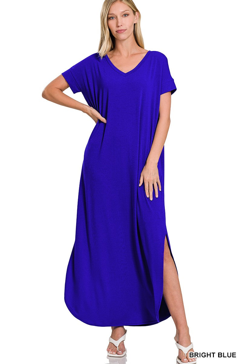 V-NECK SHORT SLEEVE MAXI DRESS