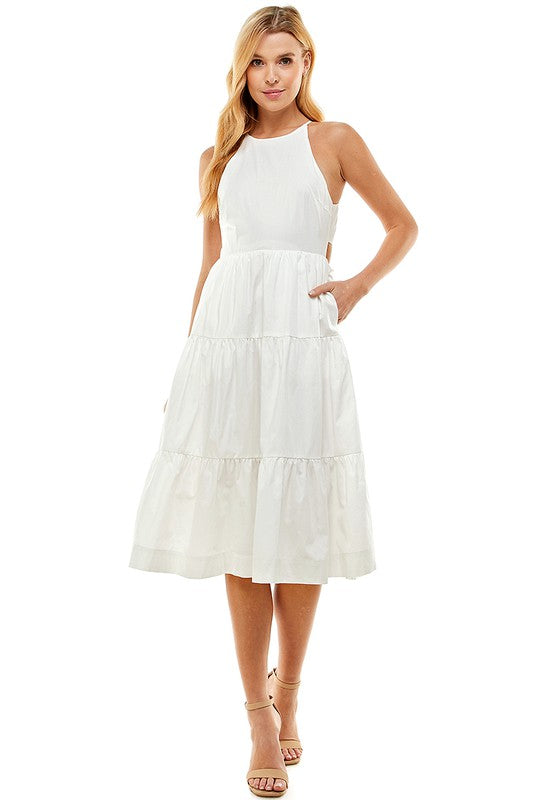 Tiered Halter Midi Dress