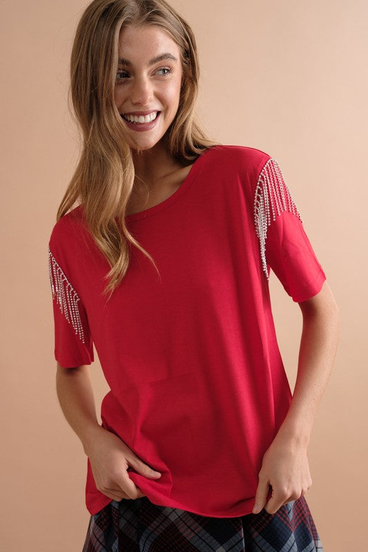 Rhinestone Fringe T Shirt