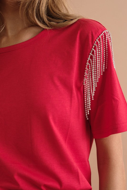 Rhinestone Fringe T Shirt