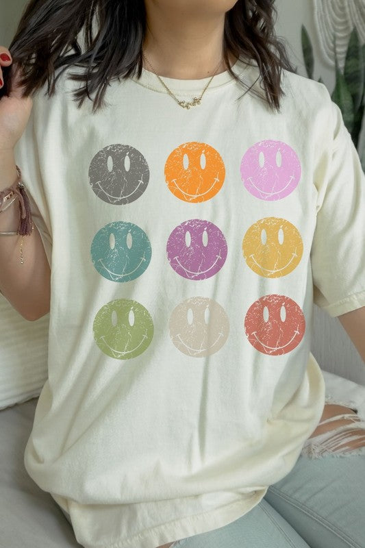 Smile Grid Oversized Graphic Tee