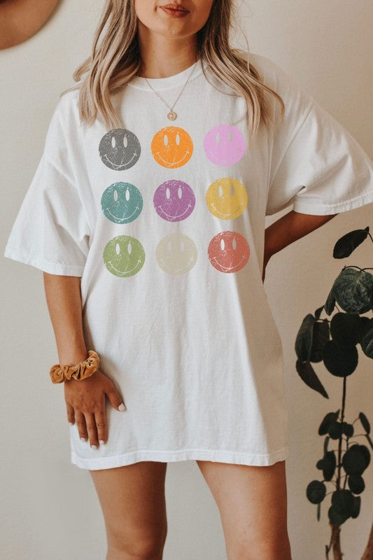 Smile Grid Oversized Graphic Tee