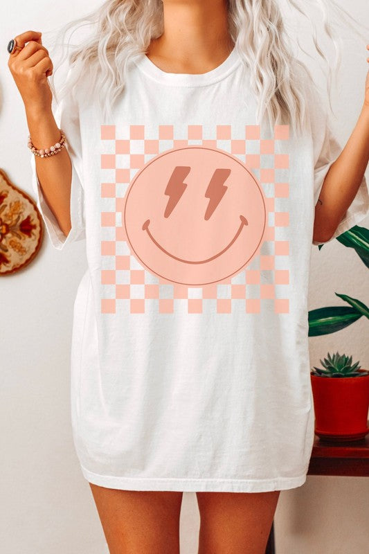 Checker Smile Oversized Graphic Tee