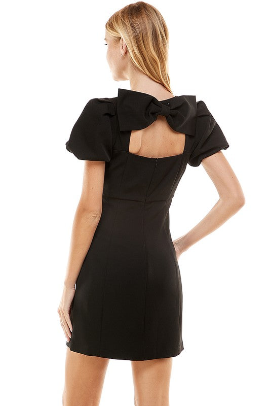 Bubble Sleeve Bow Back Dress