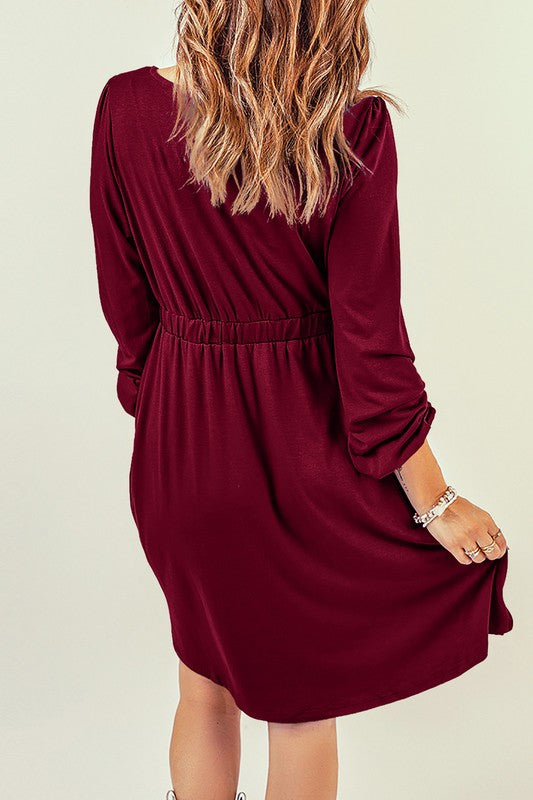 Casual Buttons Up Ruched Waist Short Dress