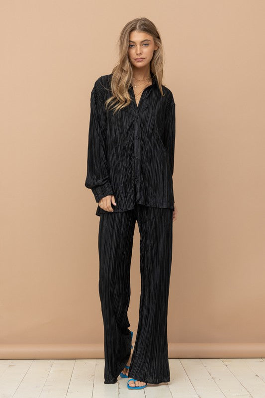 Pleated Blouse Pants Set