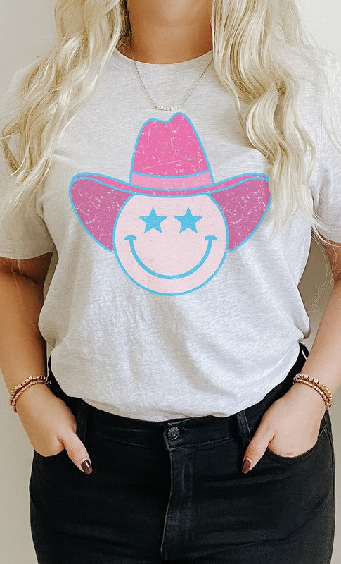 Star Cowboy Smiley Distressed Graphic Tee-Drop Ship