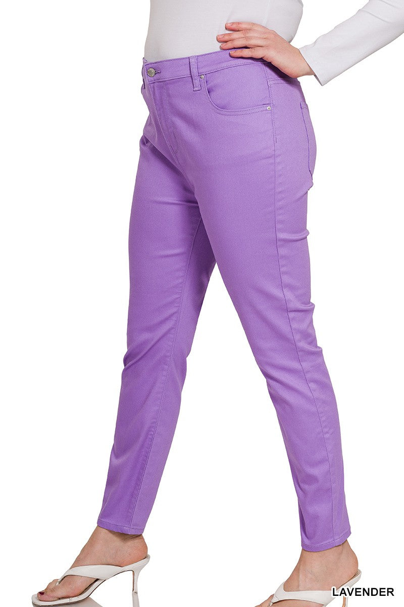 HIGH RISE SKINNY DENIM PANTS-Lavender