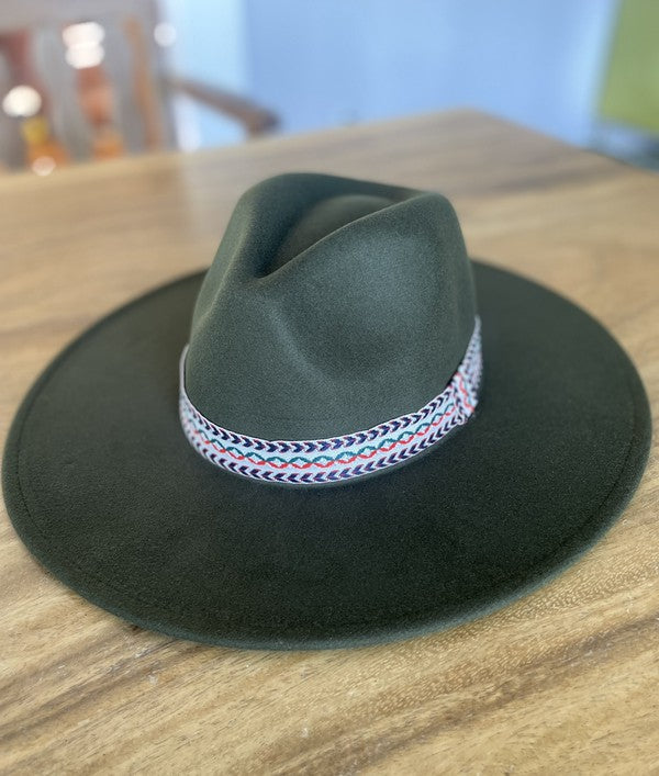 Wide brim panama hat in vegan felt with Jacquard t