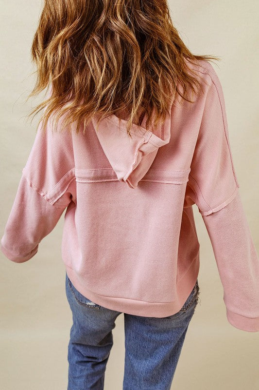 Causal Solid Buttoned Long Sleeve Hoodie