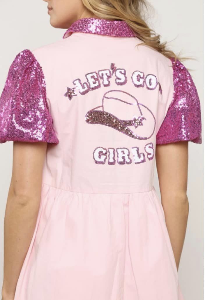 Let's Go Girls Pink Sequin Babydoll Dress