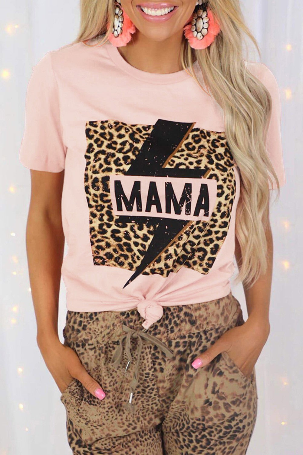 MAMA Leopard Lightning Print Graphic T-shirt