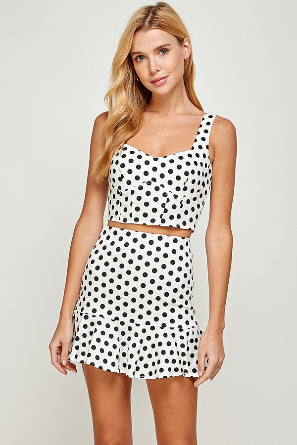 Polkadot Printed Top and Mini Skirt Set