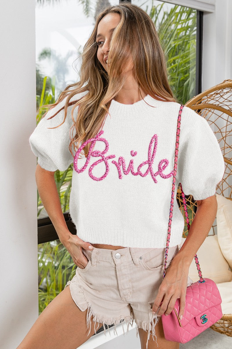 BRIDE METALLIC LETTER SWEATER