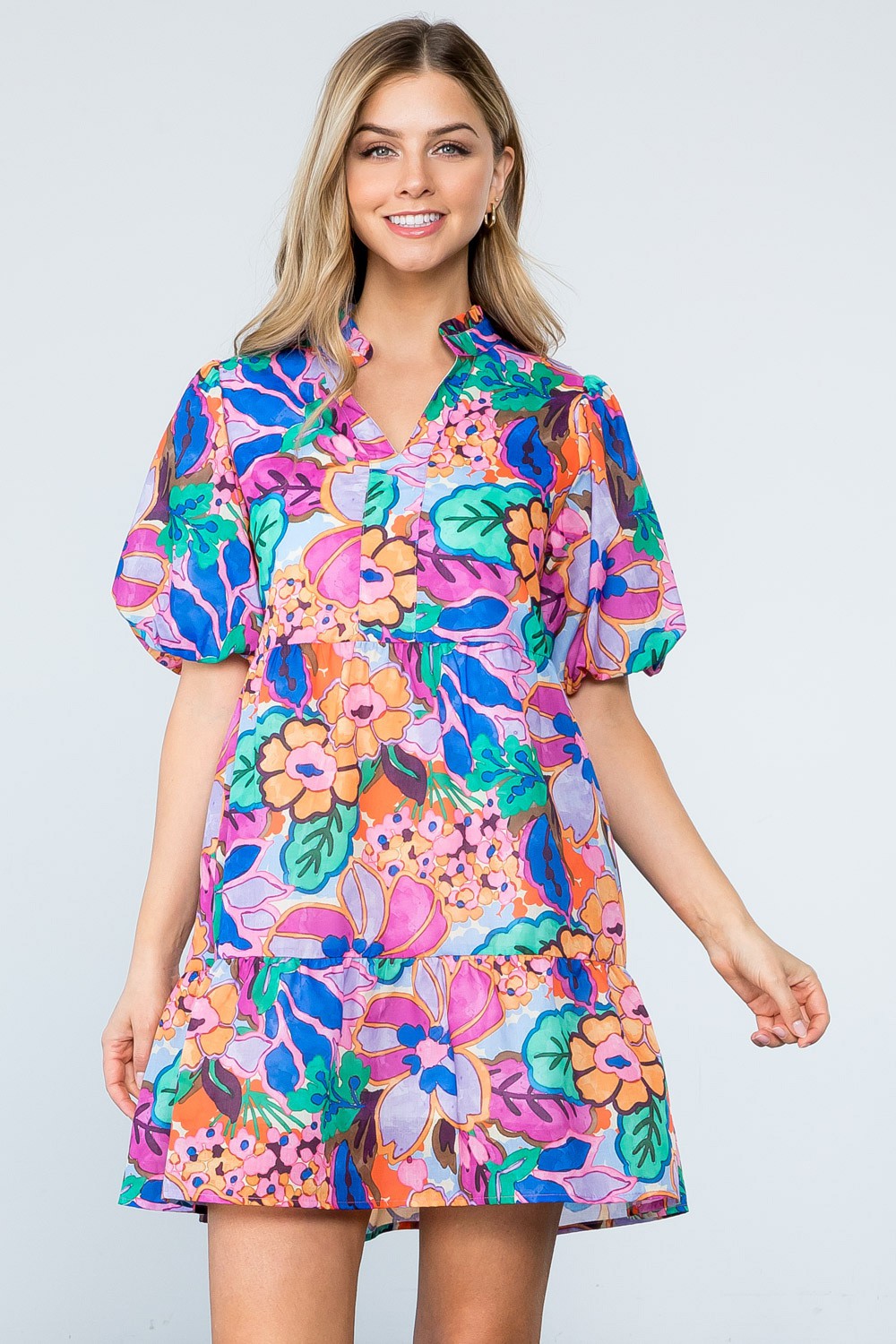 Puff Sleeve Floral Tiered Dress