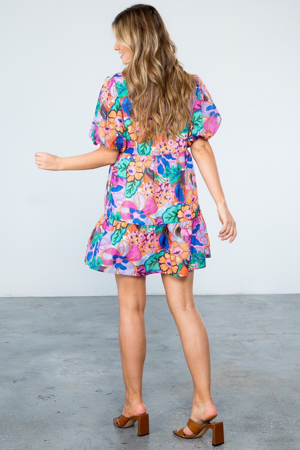 Puff Sleeve Floral Tiered Dress