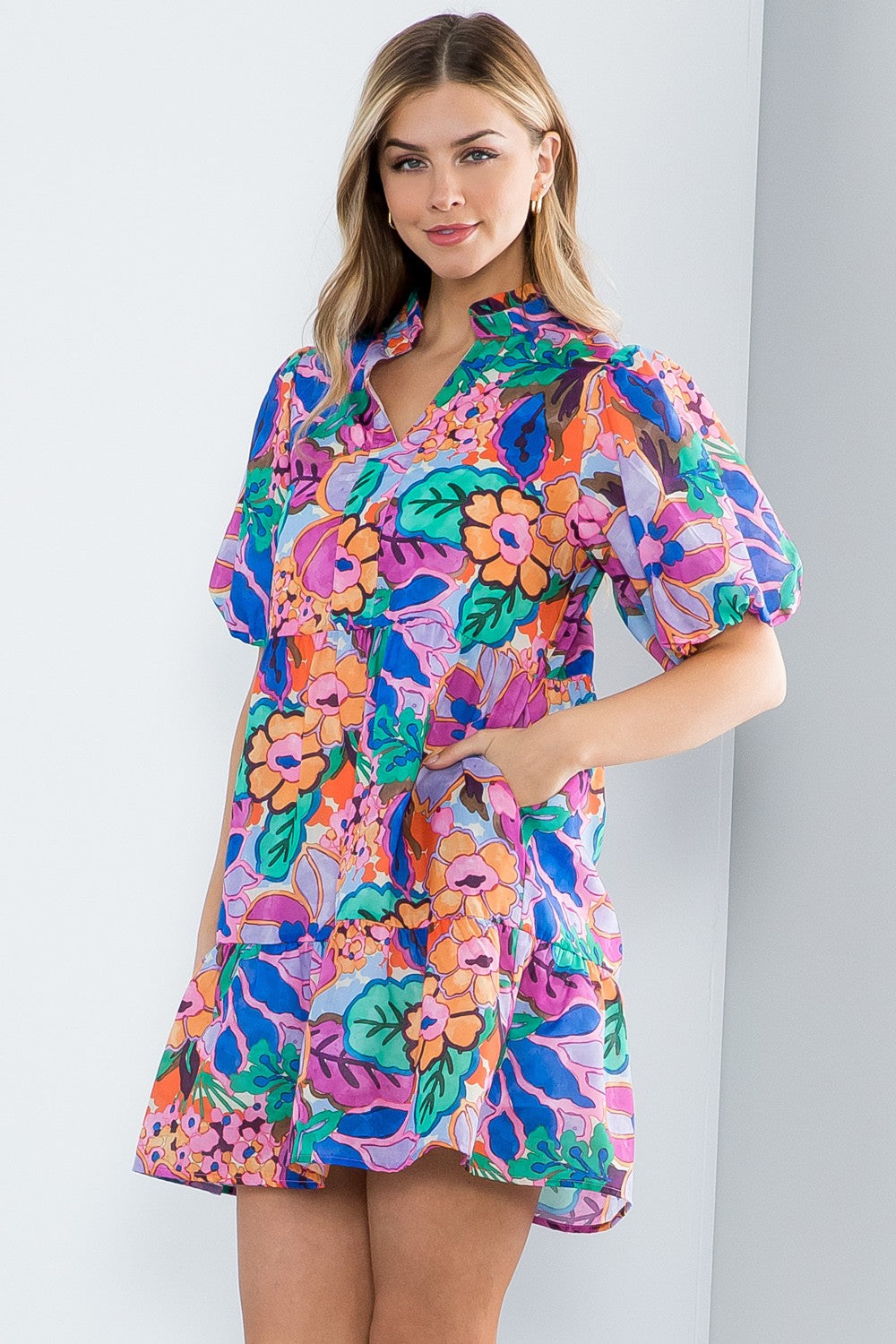 Puff Sleeve Floral Tiered Dress