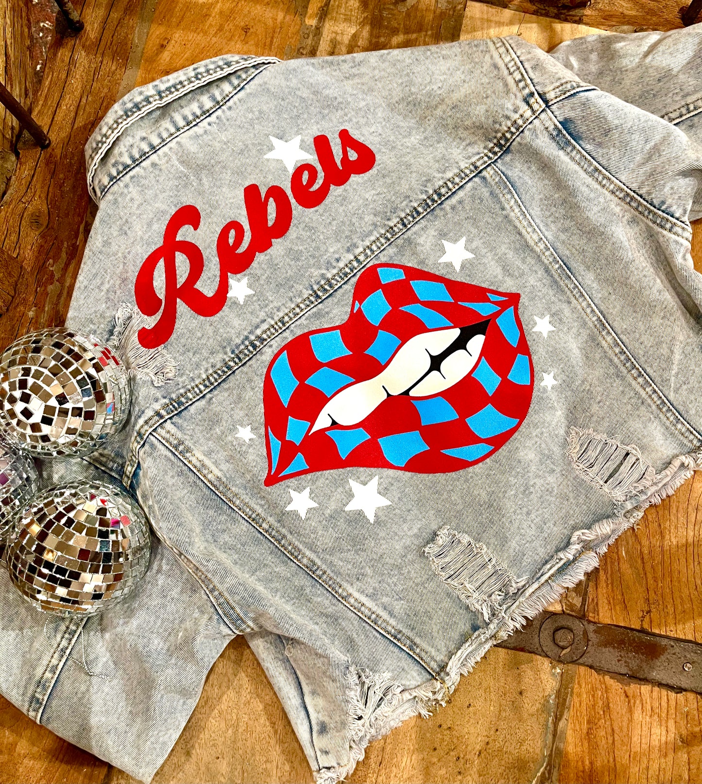 Ole Miss “Rebel” Checkered Lips Jean Jacket