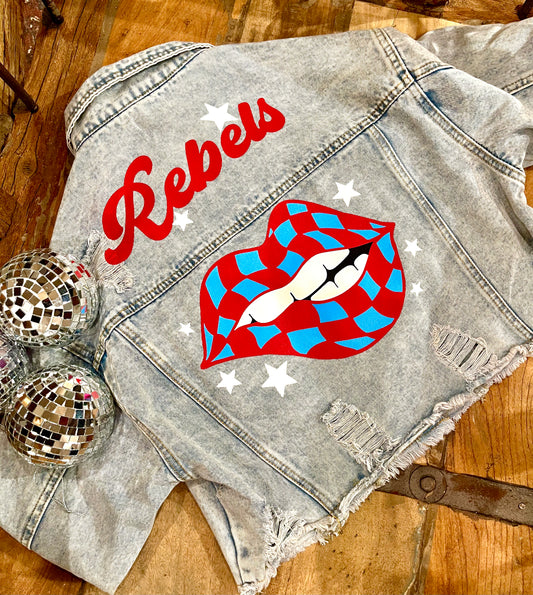 Ole Miss “Rebel” Checkered Lips Jean Jacket