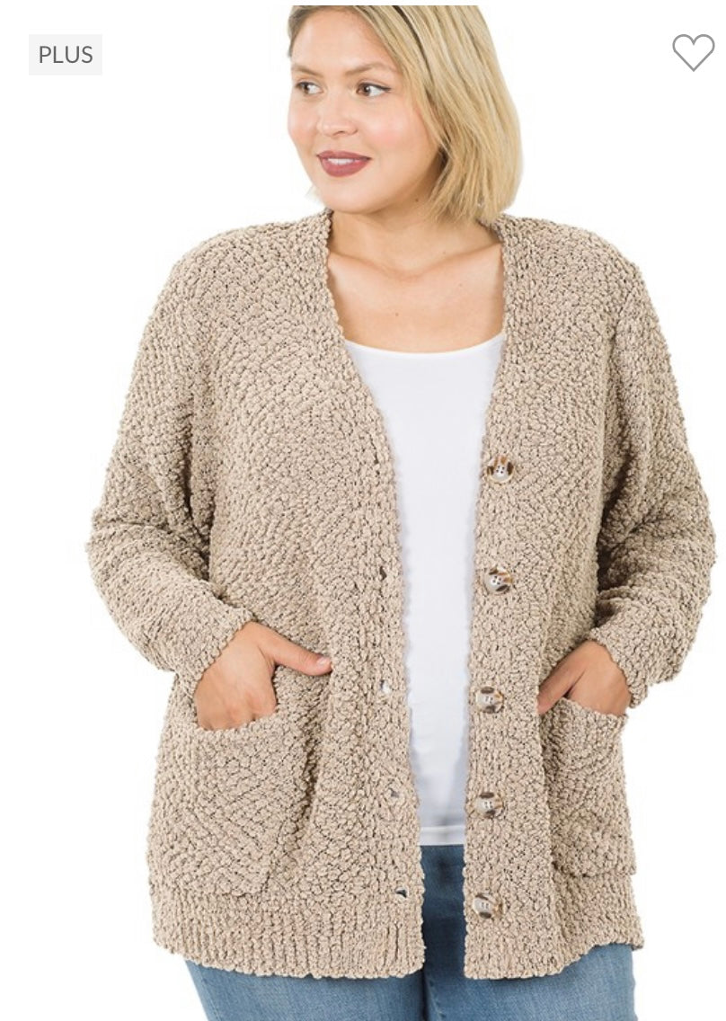 Popcorn Plus size button down sweater