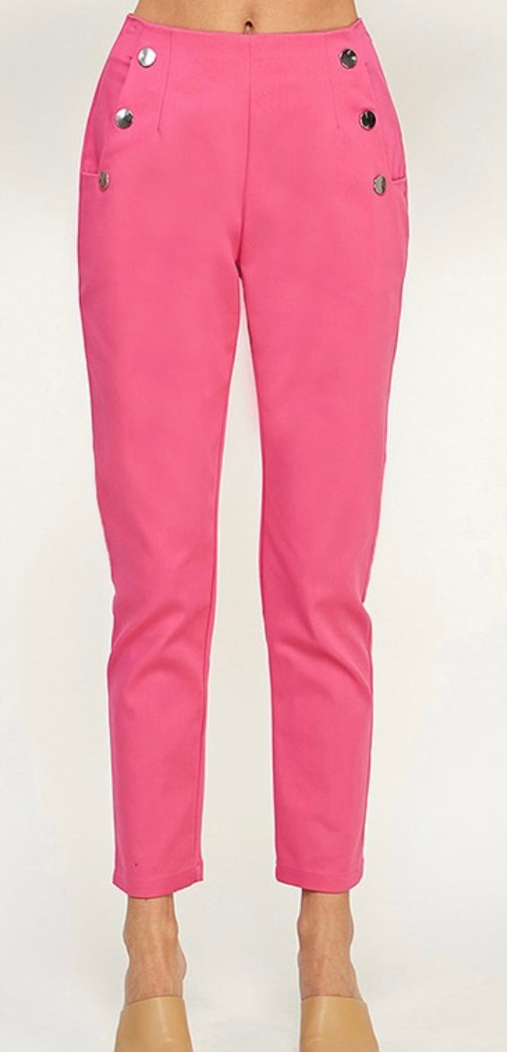 High Waisted Pants with Button Detail