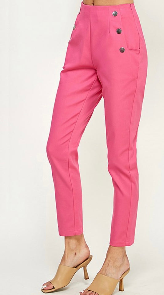 High Waisted Pants with Button Detail